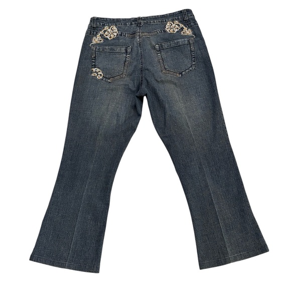Moto Blues Blue Jeans Vintage Y2K Embroidered Boot cut womens 13 14 Petite short - Picture 3 of 7